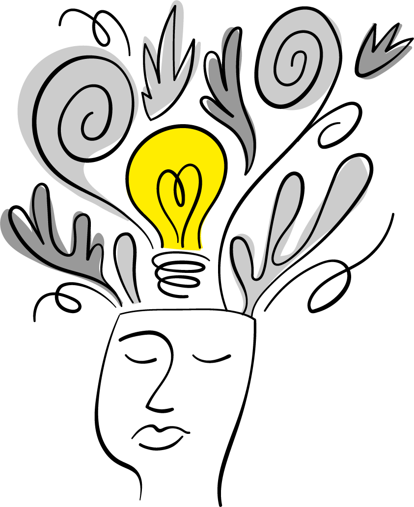 illustration of head with lightbulb